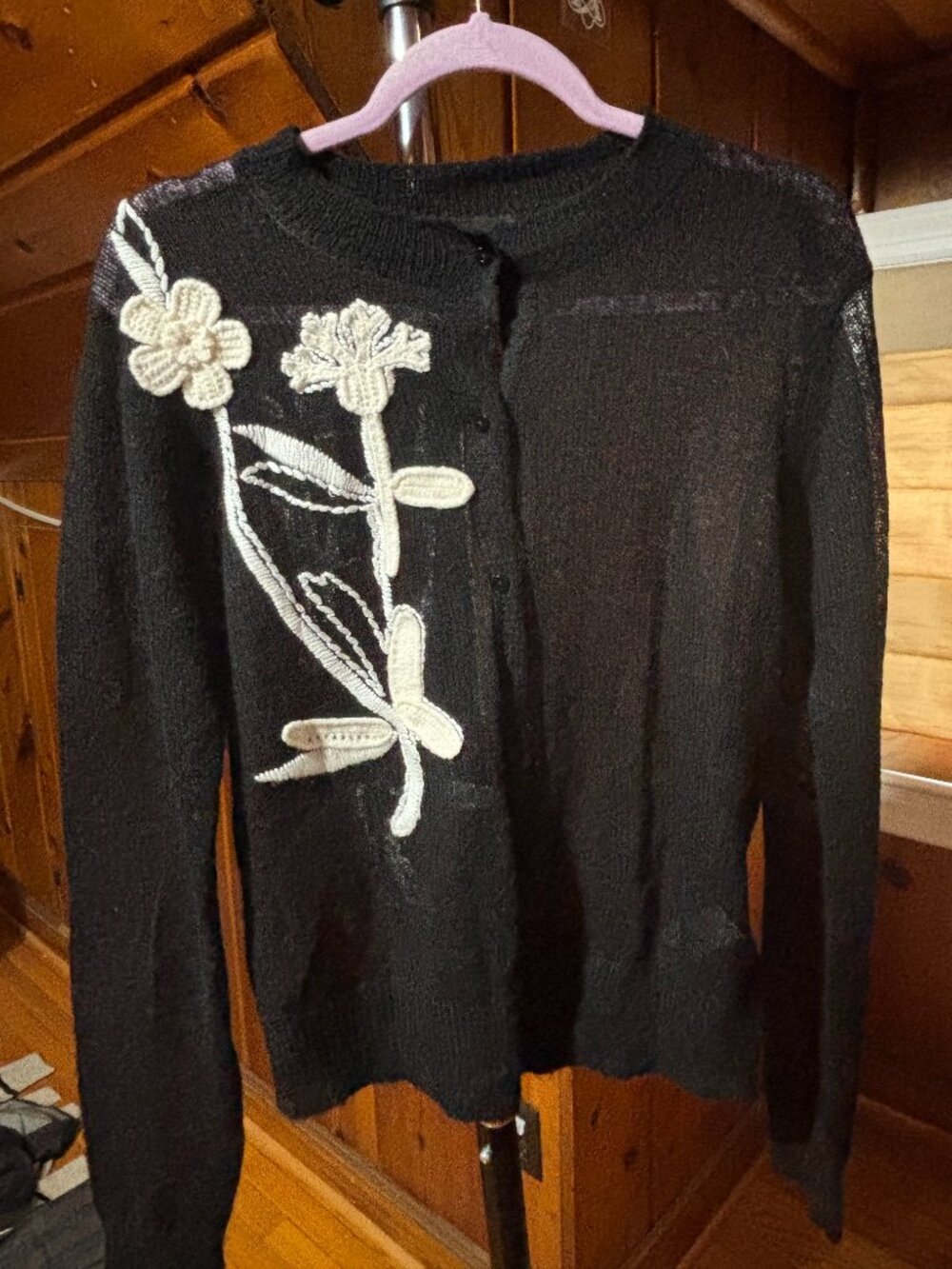 ZARA, Size Large, Mohair cardigan with embroidery